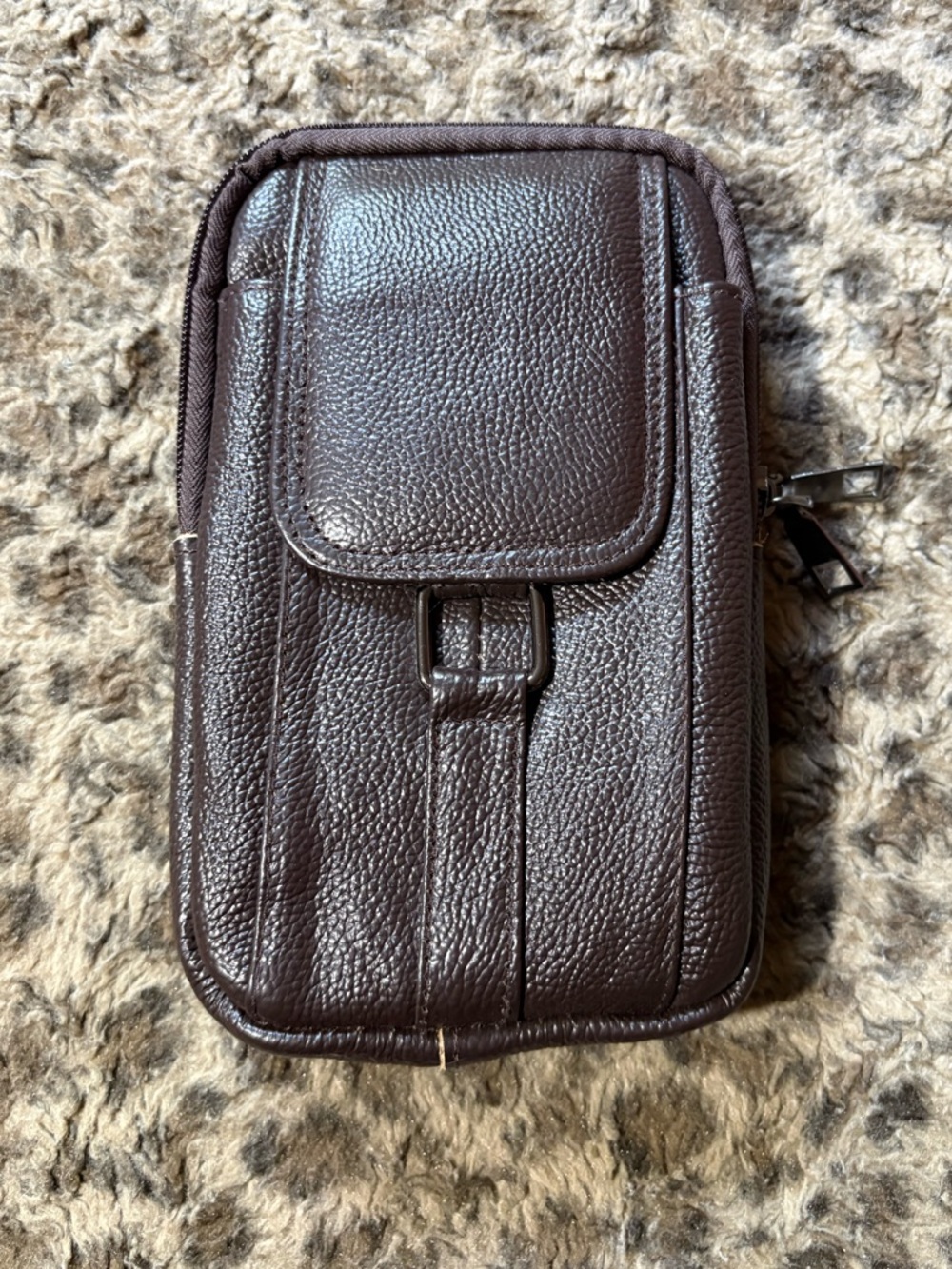 Faux Leather Phone Waist Pouch - Dark Brown
